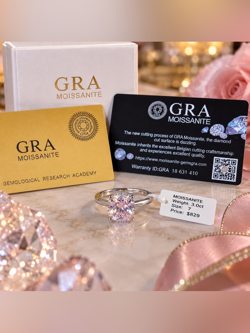 Moissanite Oval Halo Ring 3.0 ct